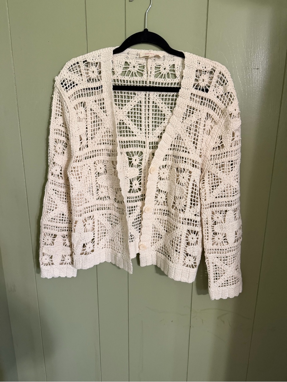 Solitaire Cream Crochet Openwork Button-Front Cardigan